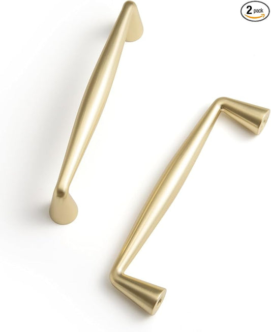 Brushed Gold Zinc Alloy Cabinet pulls - 3-3/4 Inch(96mm) Hole Center Classic Vintage Drawer Handles ,Kitchen Cupboard Bathroom Dresser Cabinet Hardware (2, Brushed Gold, 3-3/4"(96mm) Hole Centers)
