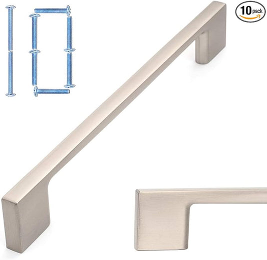 KOOFIZO 10 Pack 6-1/4 Inch Brushed Nickel Kitchen Cabinet Pulls Stain Nickel Cabinet Handles Silver Cabinet Hardware for Kitchen Cabinets Drawer P01 Dresser Cupboard Bedroom Bathroom