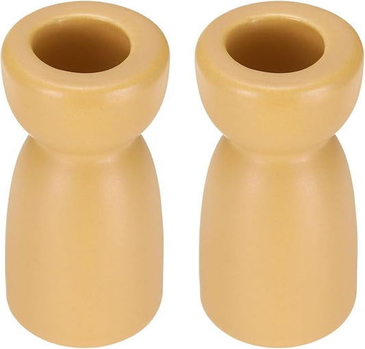 uxcell 2 Pack Candlestick Holder Light Yellow Ceramic Taper Candle Holder Candle Stand Holders Modern Style Decoration for Centerpiece Tabletops Anniversary
