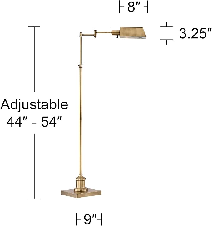 Regency Hill Jenson Industrial Farmhouse Adjustable Swing Arm Pharmacy Lamps Floor Standing with USB Charging Port 54" Tall Aged Brass Metal Decor for Living Room Reading House Bedroom Home Office