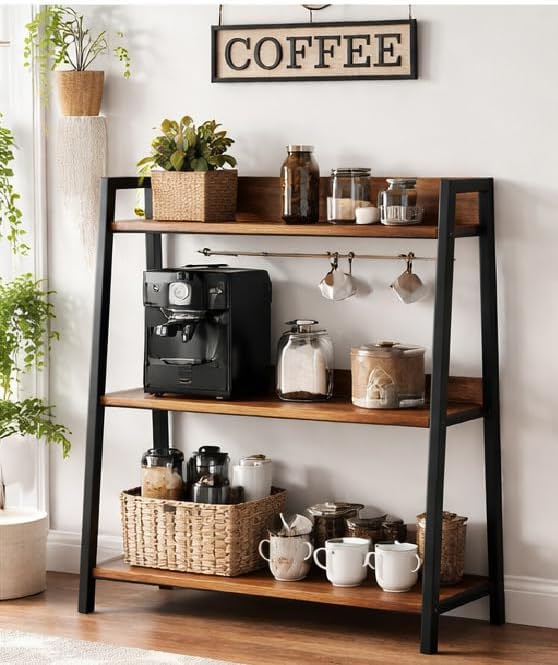Ladder Shelf, 3 Tier Bookshelf, Small Bookshelf for Small Spaces, Wood and Metal Bookcase, Ladder Bookshelf, Modern Storage Shelf for Living Room and Office (Black, Ladder)