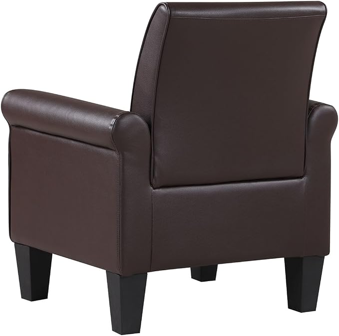 Modern Faux Leather Accent Chair, Upholstered Living Room Armchairs, Comfy Winged Arm Single Sofa Chair for Bedrom, Apartment, Office, Espresso