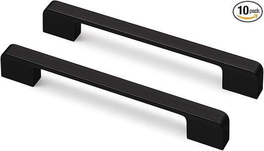 10 Pack 6-5/16 Inch Black Cabinet Pulls Solid Zinc Alloy Matte Black Cabinet Handles - Dresser Drawer Pulls for Kitchen Cabinet Hardware Zinc Alloy Handles
