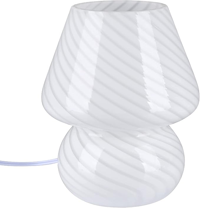 BSOD Mushroom Lamp,Glass Table Bedside Lamps Translucent Murano Vintage Style Striped Small Night Mushroom Decor Light Swirl for Ambient,Kids,Bedroom,Living,Girl Gift (Stripe White)