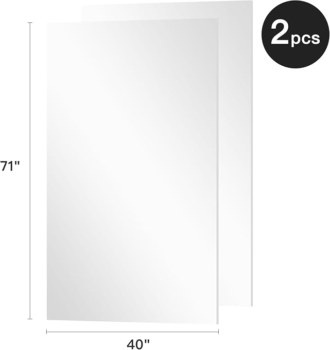 brisafe 71" x 80" (2pcs 71" x 40") Full-Length Wall Mirror – Ultra-Light, Shatterproof Nano Material, Easy Install – Gym, Dance Studio, Home & Yoga – 10 lbs/pc, Cuts Commercial Insurance Costs 60%