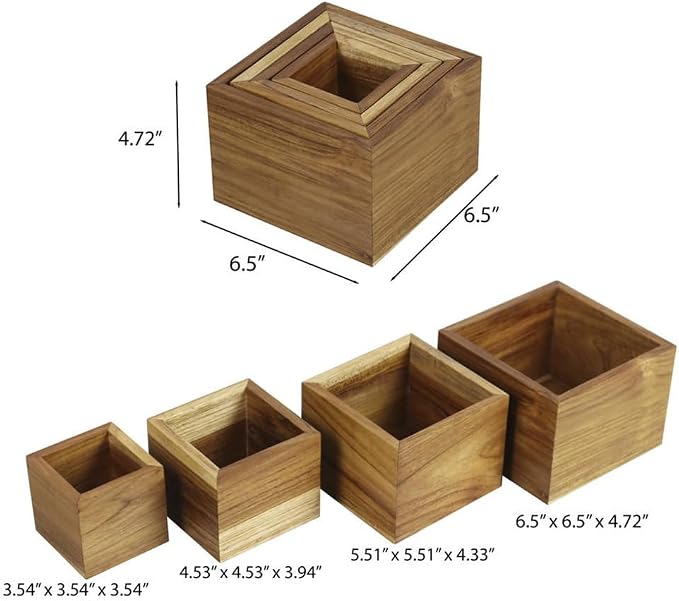 EcoDecors, Eleganto, 4 Piece, Teak Wood Bathroom Amenities Set, Teak Bath Amenity Set, Bathroom Accessory, in Natural Color