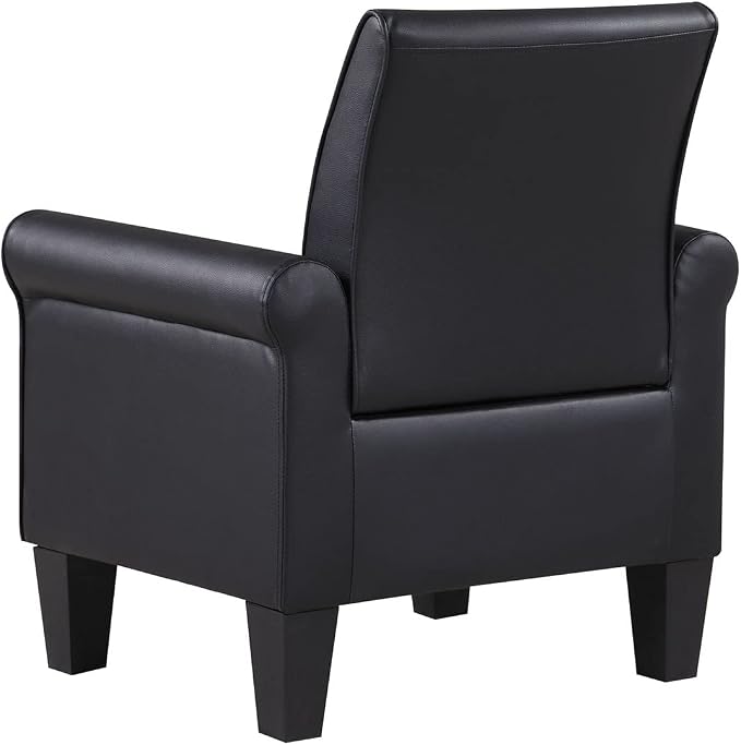 Faux Leather Accent Chair Set of 2, Mid Century Modern Living Room Chair, Upholstered Comfortable PU Leather Armchair for Bedroom, Office or Waiting Areas-Black