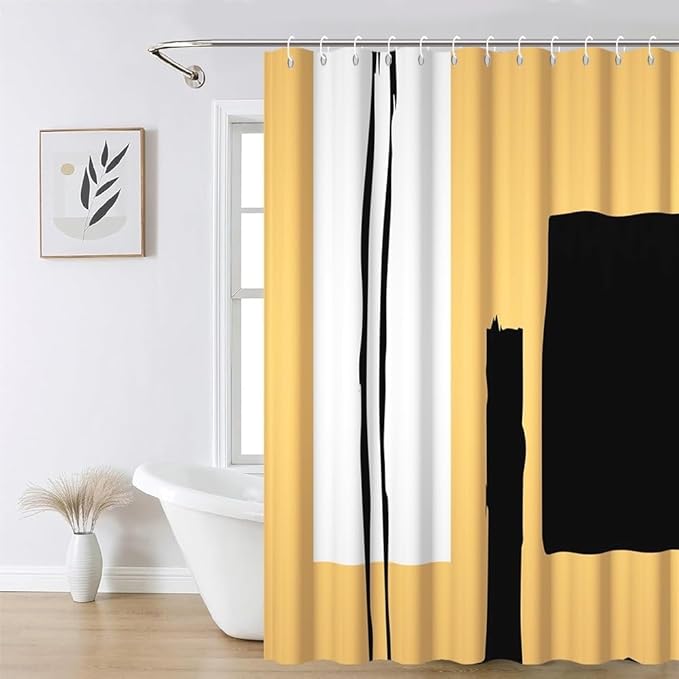 Abstract Geometric Shower Curtain for Bathroom Modern Minimalist Neutral Bathroom Decor Set Black and Tan Bathtub Curtains for Hotel Machine Washable Waterproof Polyester Fabric with Hooks 72x84 Inch