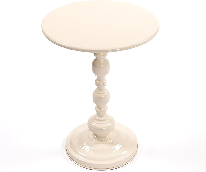 Vintage Metal Coffee Table, Round Cream White Side Table for Sofa or Bedside, Accent End Table for Small Space Living Room Bedroom