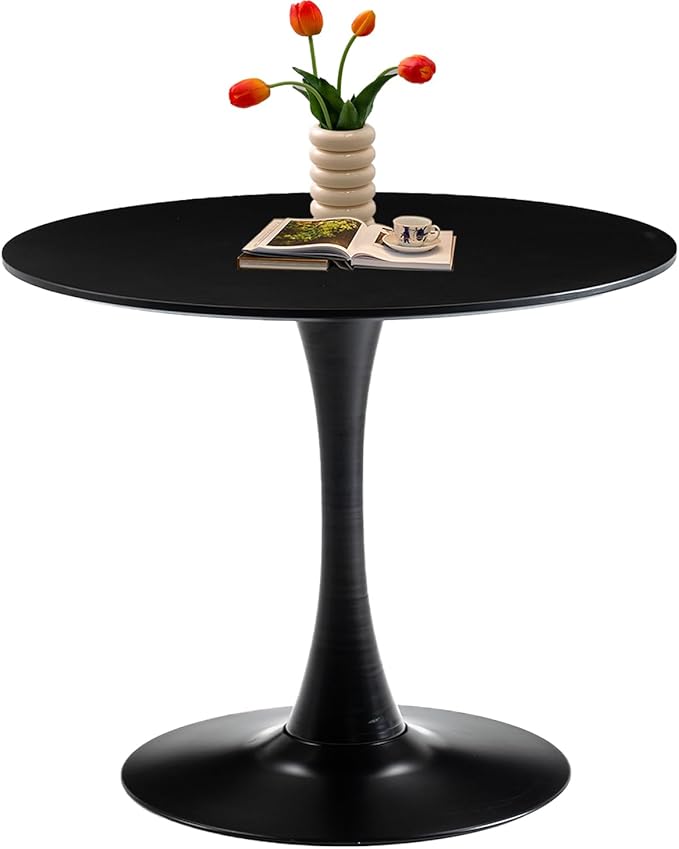 Black Round Dining Table 31.5" Tulip Dining Room Tables Kitchen Dinner Circle Table 2-4 People with MDF Tables Top Mid-Century Small Social Tables for Break, Dining, Living Room, Cafe, Lobby