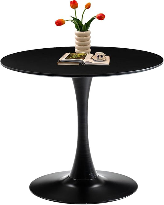 Black Round Dining Table 31.5" Tulip Dining Room Tables Kitchen Dinner Circle Table 2-4 People with MDF Tables Top Mid-Century Small Social Tables for Break, Dining, Living Room, Cafe, Lobby