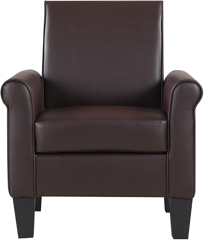 Modern Faux Leather Accent Chair, Upholstered Living Room Armchairs, Comfy Winged Arm Single Sofa Chair for Bedrom, Apartment, Office, Espresso