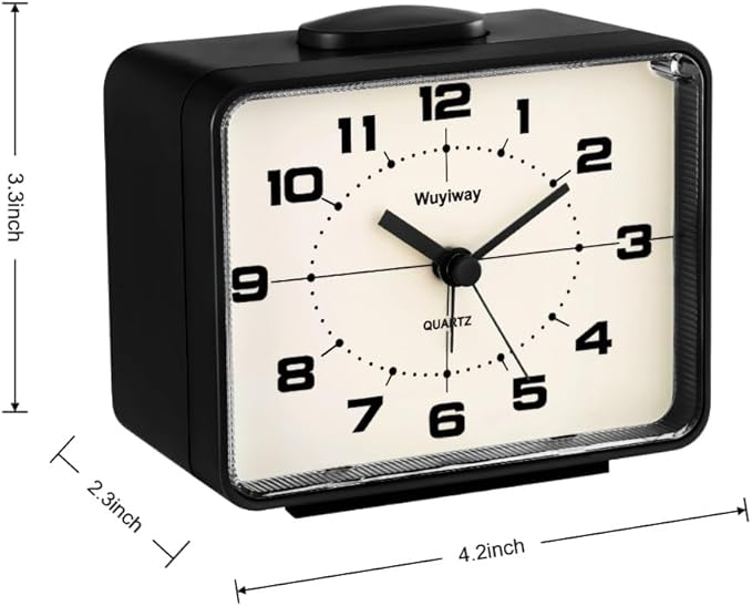 Retro Analog Alarm Clock, 4 Inch Silent Non-Ticking, Ascending Alarm with Snooze & Night Light, Battery Operated, Easy Set Vintage Bedside Clock for Bedroom, Nightstand, Desk (Black)