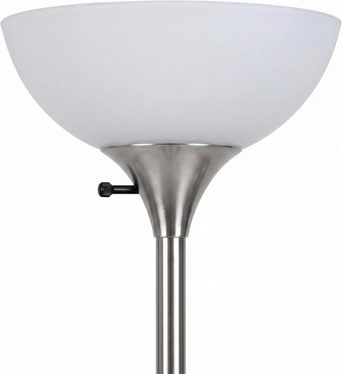 Brightech Sky Dome Double LED Floor lamp, Torchiere Super Bright Floor Lamp with 2 Reading Lamps for Living Rooms & Offices - Dimmable Tall Standing Lamp for Bedroom Reading - Tall Silver Pole