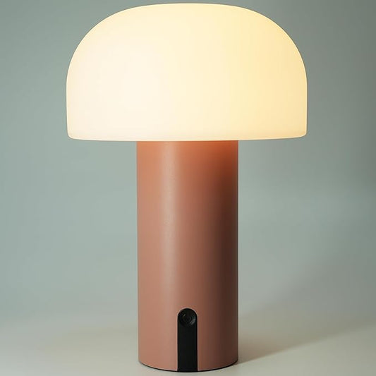 Cordless Mushroom Table Lamp, Waterproof Shower Lamp, Battery Operated Table Lamp Rechargeable, Touch Dimmable Night Light for Bedroom/Patio/Camping/Dinning/Outdoor (Pink)