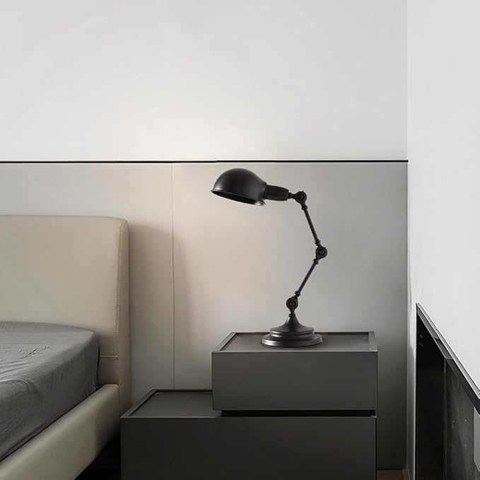 Vintage Desk Lamp Swing Arm Reading Light Adjustable Goose Neck Architect Table Bedroom Nightstand Bedside for Home(Black)