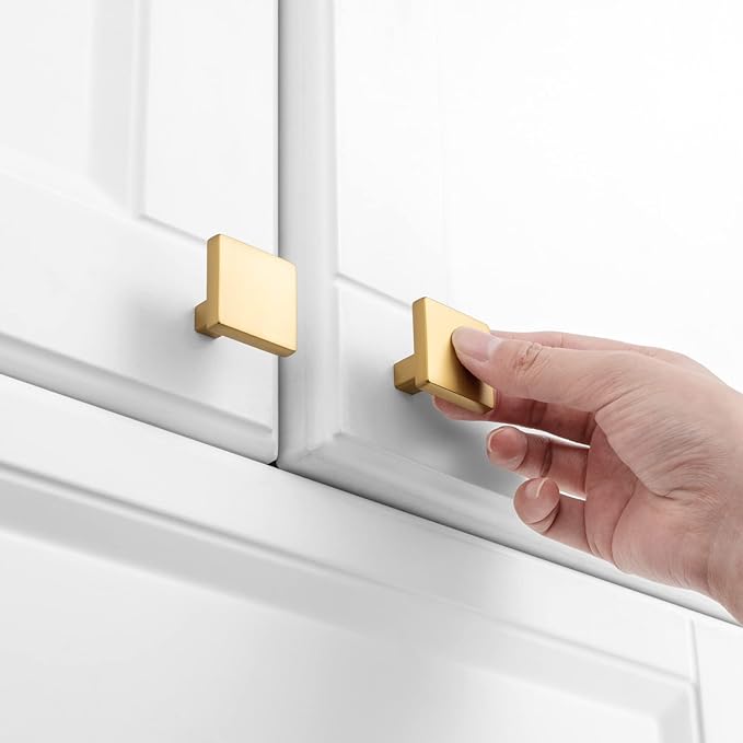 KOOFIZO 30 Pack Brushed Gold Cabinet Knobs Gold Drawer Knobs K03 Square Single Hole Cabinet Pulls for Cabinets Drawer Dresser Cupboard Bedroom Closet Bathroom Vanity