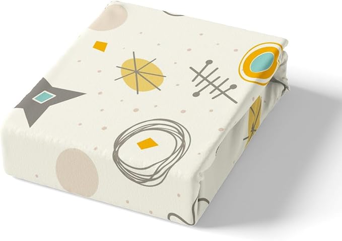 Erosebridal Kids Cartoon Atomic Bed Set Modern Mid Century Duvet Cover, Retro Fifties Bedding Set Twin Hippie Abstract Comforter Cover, Geometric Polka Dots Bed Cover Teal Orange Room Decorative