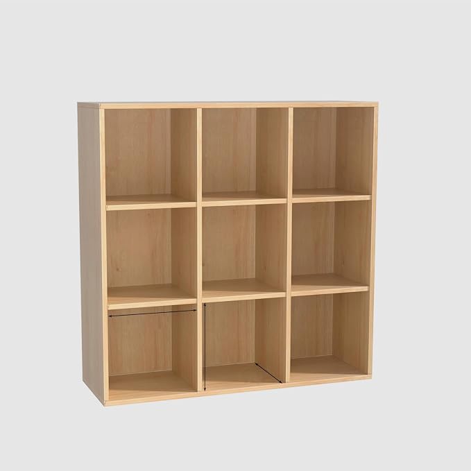 Wooden 9 Cube Storage Organizer with Closed Back Panel,White Cube Shelf Cubby Storage Organizer with Compartments for Living,Bookshelf, Easy to Install (Oak, 9 Cube-13in)