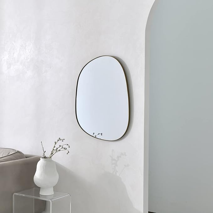 ELEHUME Asymmetrical Mirror for Wall Decor 27"*35", Modern Brass Framed Wall Mirror for Living Room Bathroom Bedroom Entryway ELE-STOU-0063G