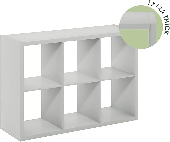 Furinno CUBICLE Book Shelf, 6-Cube Bookshelf, Extra Thick Frame Horizontally & Vertically Reversible Bookcase with Open Back, 14.6" x 44" x 30", for Living Room, Bedroom, Home Office, Light Grey