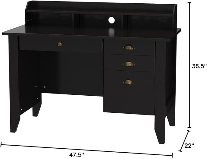 Catrimown Home Office Desk with Drawers and Hutch, Small Computer Desk with File Drawers, Writing Study Teens Student Desk for Bedroom, Student Girls Desks with Storage Shelves, Espresso Brown