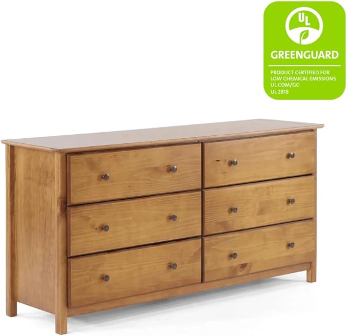 Grain Wood Furniture Shaker 6-Drawer Dresser, Solid Wood with a Walnut Finish