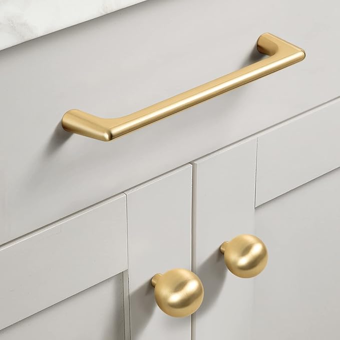 Goo-Ki Light Brass Cabinet Pulls with 3.8'' Hole Centers, Modern Style Zinc Alloy Cabinet Handles for Dresser,Wardrobe,Cupboard- 6 Pack
