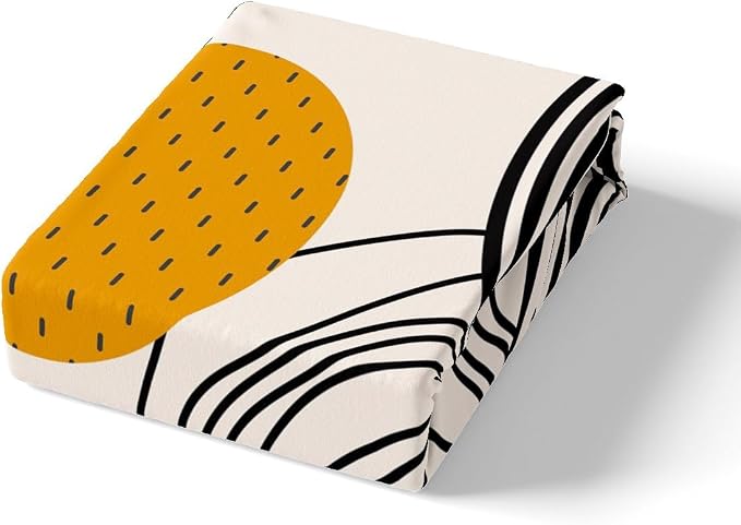 Erosebridal Modern Comforter Cover Abstract Art Bed Set, Orange Black White Aesthetic Duvet Cover Twin Size Retro Minimalism Bedding Sets, Mid Century Bedspread Cover Geometric Striped Decor