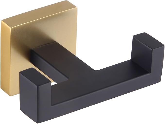 GERZWY Stainless Steel Coat/Robe Clothes Hook for Bath Kitchen Modern Hotel Style, Bathroom Double Towel Hook Wall Mounted (Black & Gold) AG1407B-BD