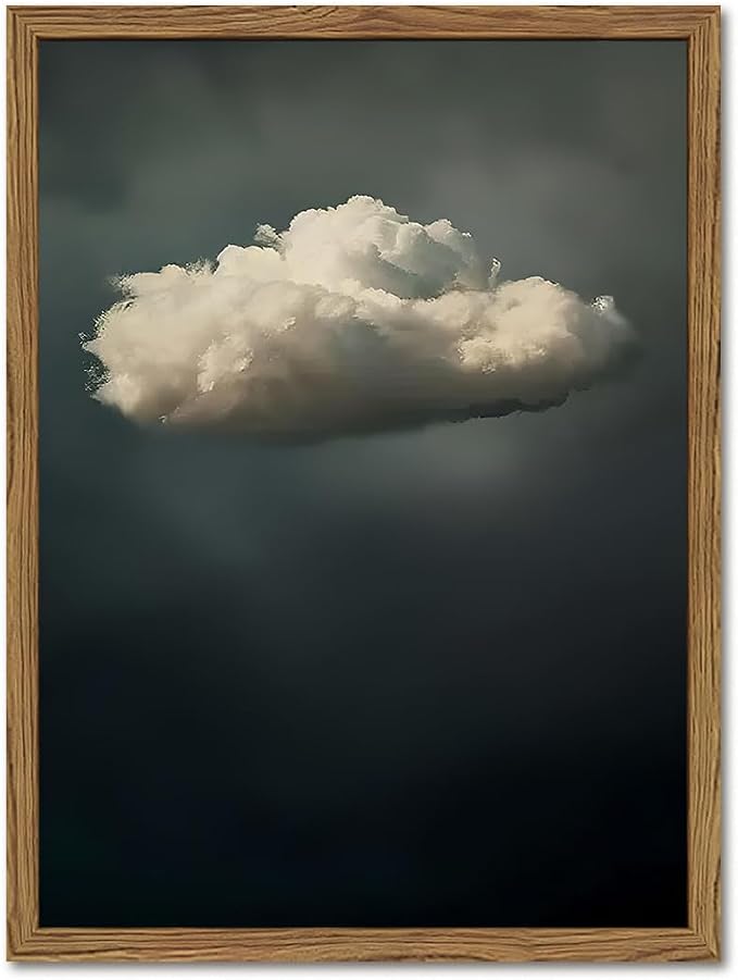Dark Moody Cloud Wall Art Vintage Sky White Cloud Wall Decor Picture, Maximalist Canvas Print painting Cloudscape Abstract Artwork for Living Room Bedroom 16x24 inch Wood Framed