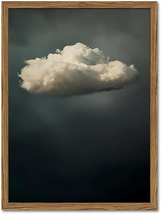 Dark Moody Cloud Wall Art Vintage Sky White Cloud Wall Decor Picture, Maximalist Canvas Print painting Cloudscape Abstract Artwork for Living Room Bedroom 16x24 inch Wood Framed
