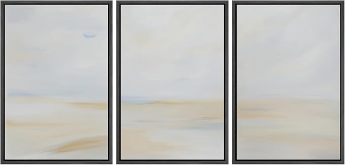 MUDECOR Framed Wall Art Print Set Minimalist Coastal Horizon in Soft Blue and Sand Colors Illustrations Modern Art Boho Decorative Chic for Living Room, Bedroom, Office - 24"x36"x3 Black