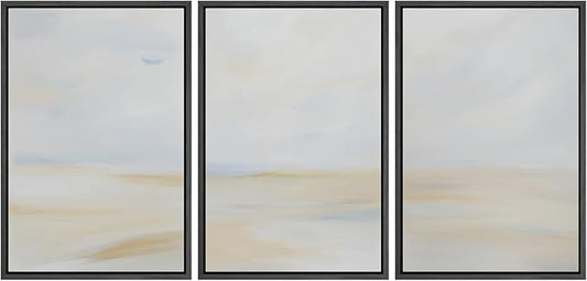 MUDECOR Framed Wall Art Print Set Minimalist Coastal Horizon in Soft Blue and Sand Colors Illustrations Modern Art Boho Decorative Chic for Living Room, Bedroom, Office - 24"x36"x3 Black