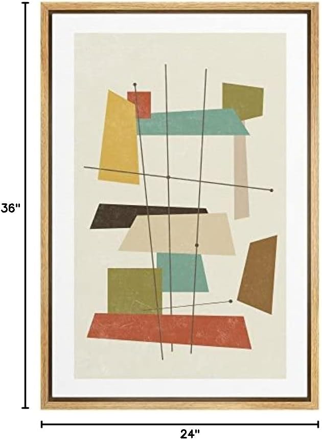 Woodrose Framed Canvas Print Wall Art 1960s Geometric Mid-Century Squares Abstract Shapes Illustrations Modern Minimalist Chic Multicolor for Living Room, Bedroom, Office - 24"x36" Natural