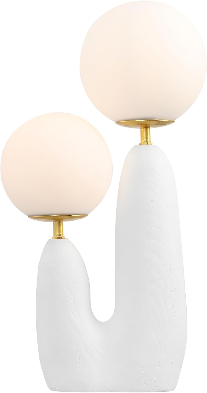 JONATHAN Y JYL4065B Oda 17.75" 2-Light Modern Bohemian Resin/Iron/Frosted Glass Danish Cactus LED Table Lamp for Bedroom, Living Room, Office, College, Nightstands and Coffee Table, White/Brass Gold
