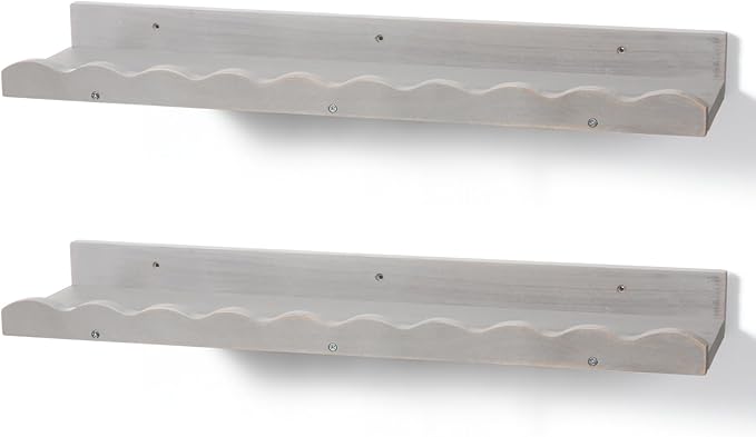 Suzile 2 Pcs Scalloped Shelves Wall Floating Shelves Set for Room, Bathroom, Bedroom, Cute Room Decor Aesthetic and Books, Toys, Photo Frames Storage(23",Gray)