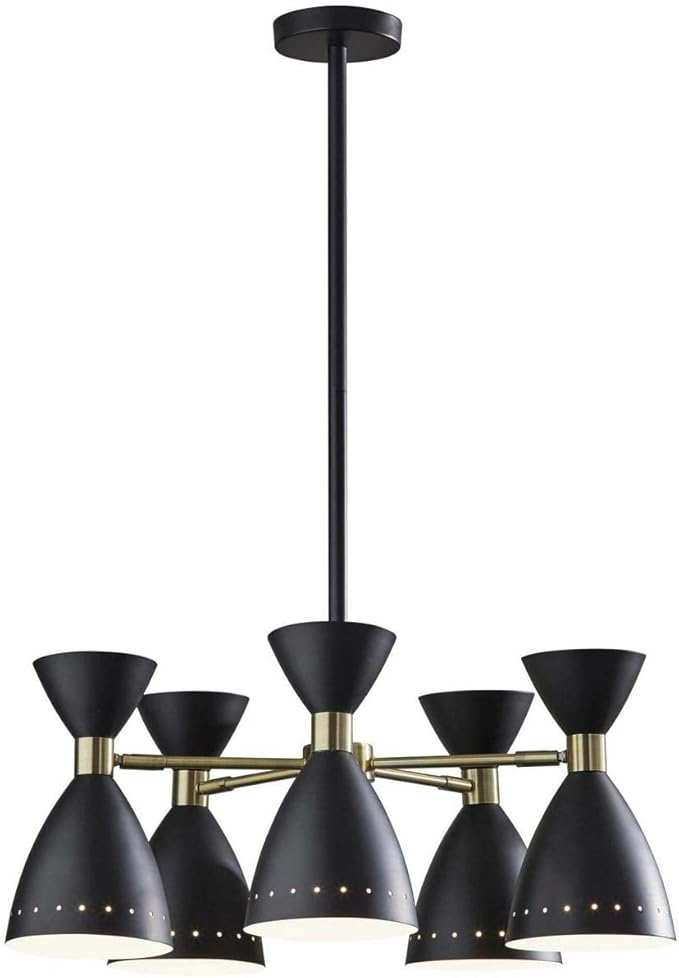 Adesso 4280-01 Oscar 5-Head Pendant, 36.25 in., 5 x 40W, Black w/Antique Brass, 1 Pendant Lighting