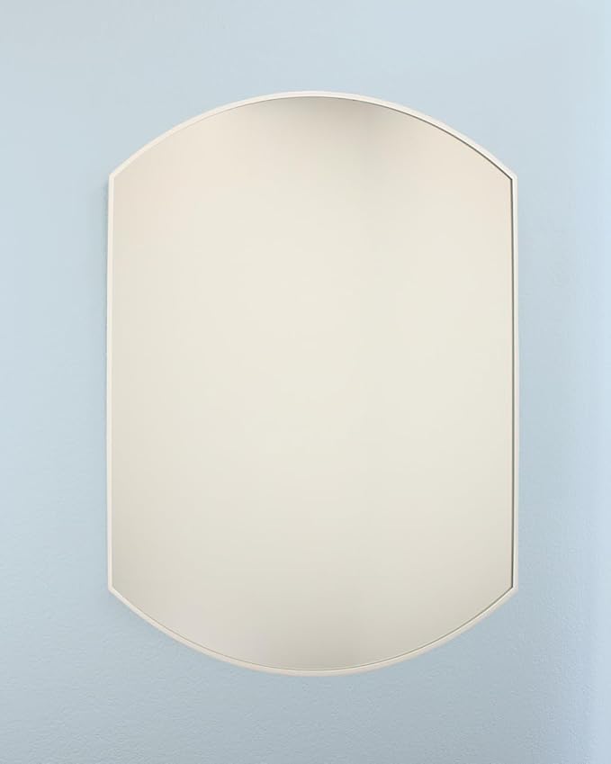Harper Crescent Wall Mirror 30”x36” Over Sink Bathroom Mirror, Arched Arc Curved Tempered Glass Vanity Mirror, Great for Hallway/Entryway/Bedroom, Hangs Horizontal/Portrait/Vertical/Landscape, White