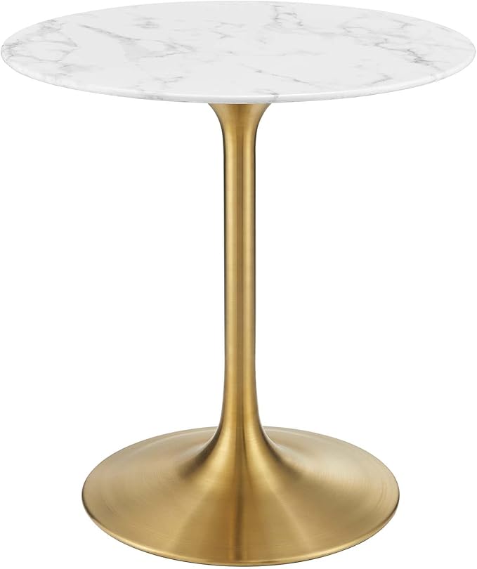 Modway Lippa 28" Mid-Century Modern Dining Table with Round Top in Gold White