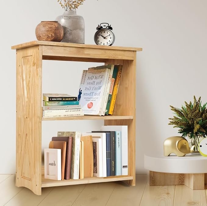 Rustic Bedside Table with Storage Shelf, Wood End Table for Bedroom & Living Room, Narrow Farmhouse Side Table, Modern Nightstand for Bedroom, Living Room and Office (Natural)
