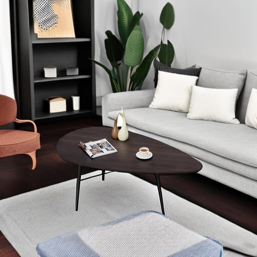 SAYGOER Oval Coffee Table Espresso Wood Mid Century Modern Coffee Tables Unique Retro Farmhouse Accent Center Sofa Rustic Table for Living Room Home Office Easy Assembly, Dark Brown