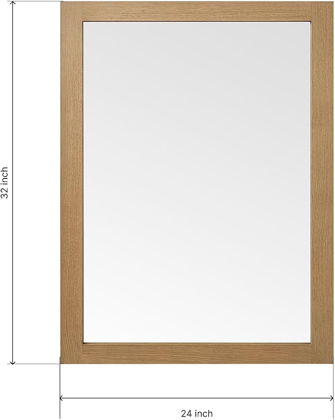ARIEL Rectangular Wooden Mirror 24" x 32" in Natural Oak, Flexible Horizontal/Vertical Hanging for Bathroom, Vanity, Entryway & Living Room Decor, Farmhouse Style