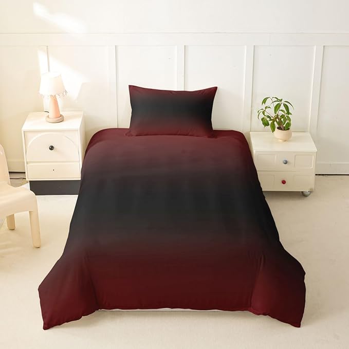 Erosebridal Red and Black Duvet Cover Twin Ombre Bedding Set for Kids Teens Abstract Gradient Comforter Cover Contemporary Art Bed Set, 1 Pillowcase