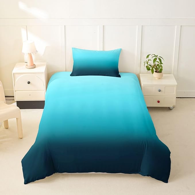 Erosebridal Ombre Blue Black Toddler Duvet Cover Modern Gradient Comforter Cover for Kids Teens Abstract Rainbow Bedding Set Contemporary Artwork Bed Set with Zipper