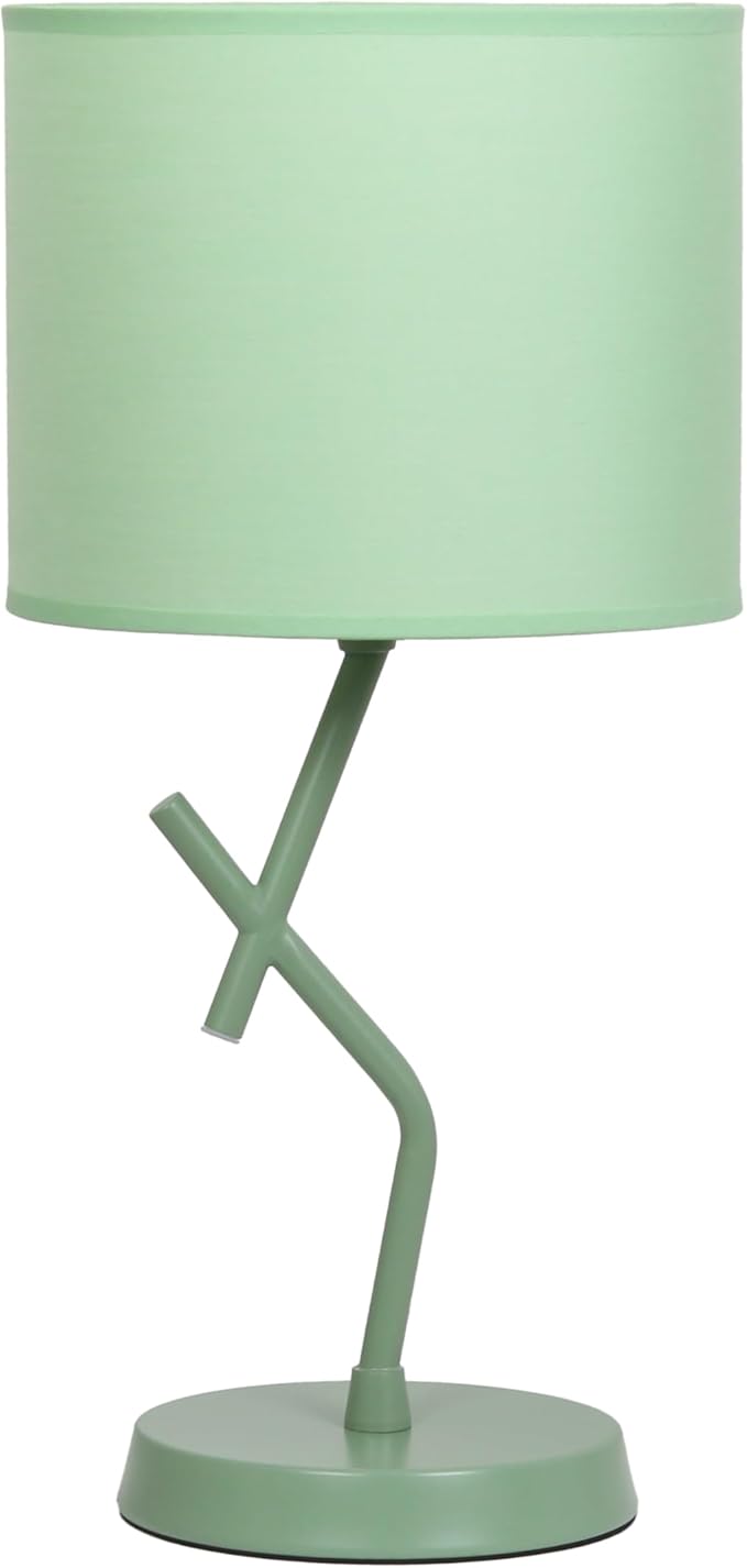 Simple Designs LT1172-GRN 17.13" Metal and Modern Abstract Table Lamp with Drum Fabric Shade, Bedroom, Office, Living Room, Dorm, Side Table, Green