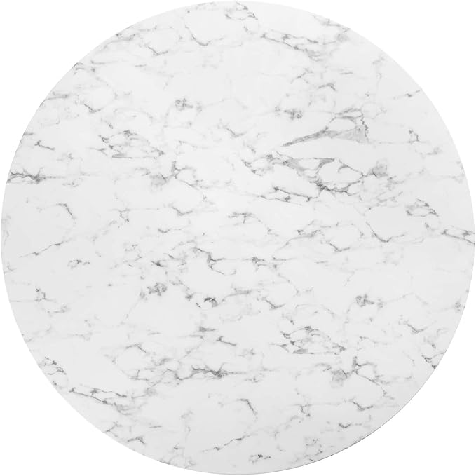 Modway Lippa 60" Mid-Century Dining Table with Round Artificial Marble Top in Gold White