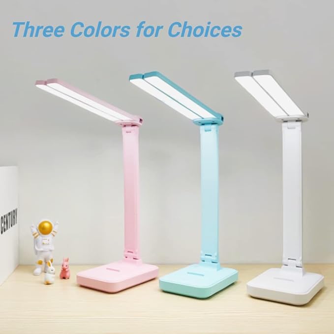 LuxLumin Blue Desk Lamp for Home Office,Portable Small Desk Lamp with 3 Lighting Modes, Battery Operated Rechargeable Desk Light for Kids, Reading,Studying,Dormitory,Blue