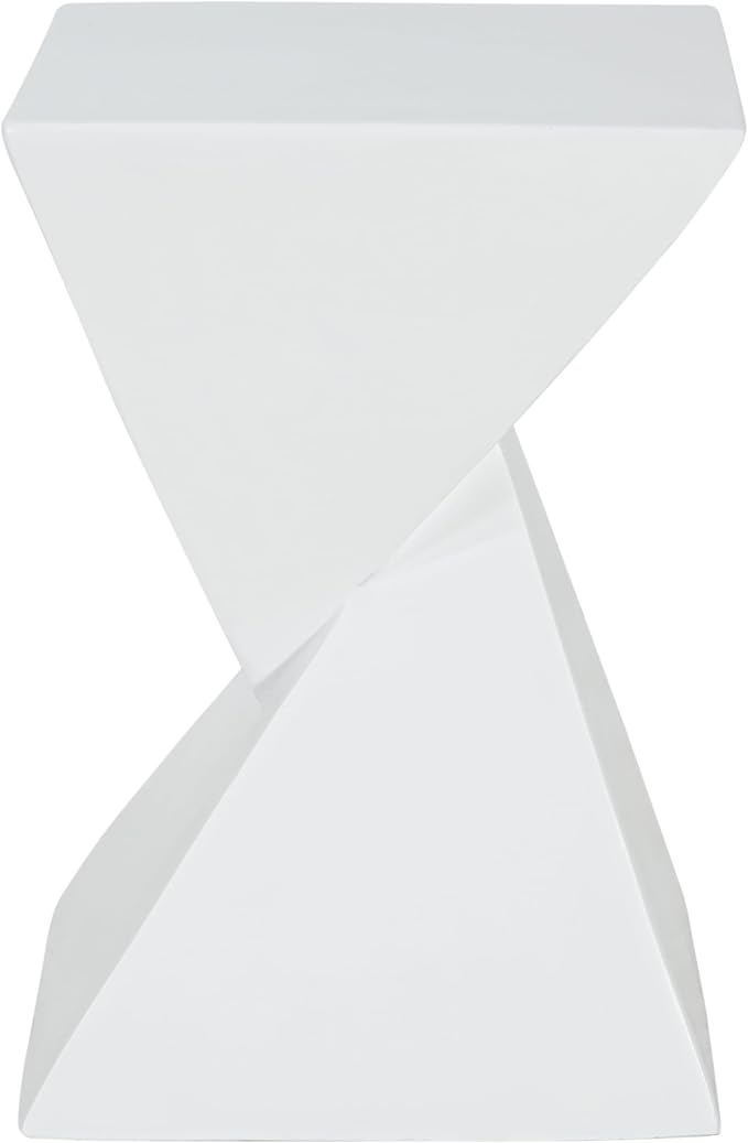 ø12.5'' Square Hourglass Side Table End Table for Living Room, Modern Retro Style, Magnesium Oxide & Light Weight for Indoor & Outdoor, No Assembly, Wood Grain, White