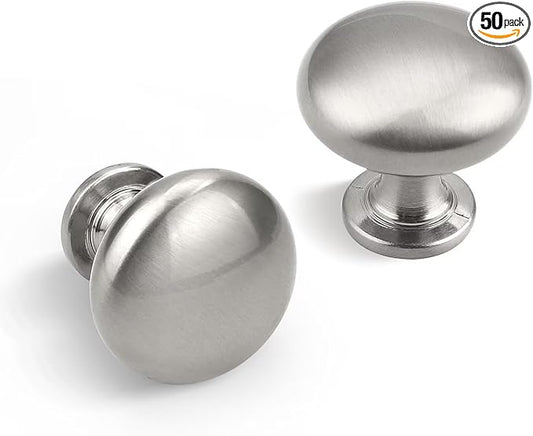 50 Pack Brushed Nickel Cabinet Knobs,Satin Nickel Drawer Knobs Dresser Knobs,Solid Round Kitchen Cabinet Pulls for Dresser Drawers,1-3/16 Inch(29.5mm) Drawer Pulls